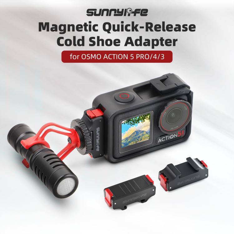 For DJI Osmo 360 / Action 5 Pro / 4 / 3 Sunnylife Magnetic Quick-Release Cold Shoe Adapter Action Camera Fill Light Microphone Adapter  - Black