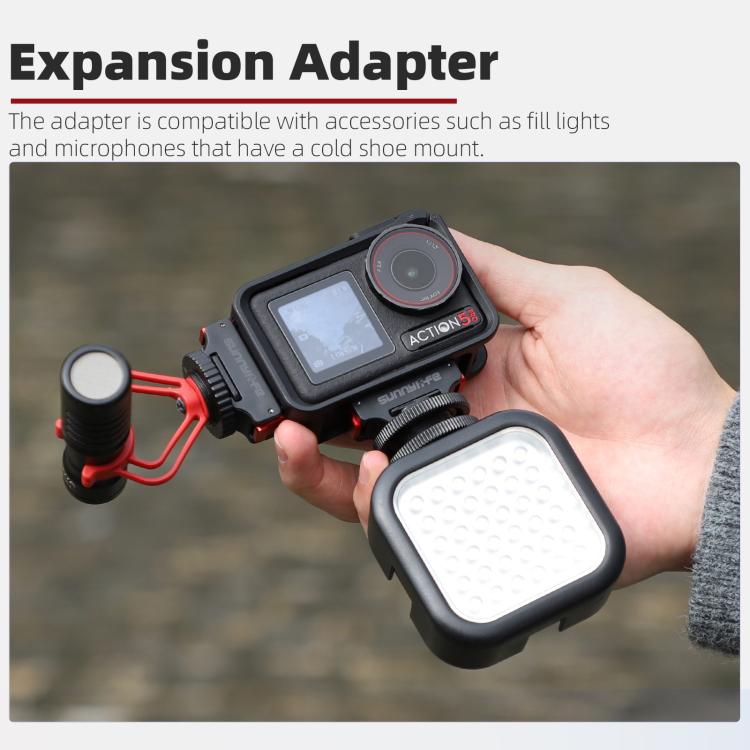 For DJI Osmo 360 / Action 5 Pro / 4 / 3 Sunnylife Magnetic Quick-Release Cold Shoe Adapter Action Camera Fill Light Microphone Adapter  - Black
