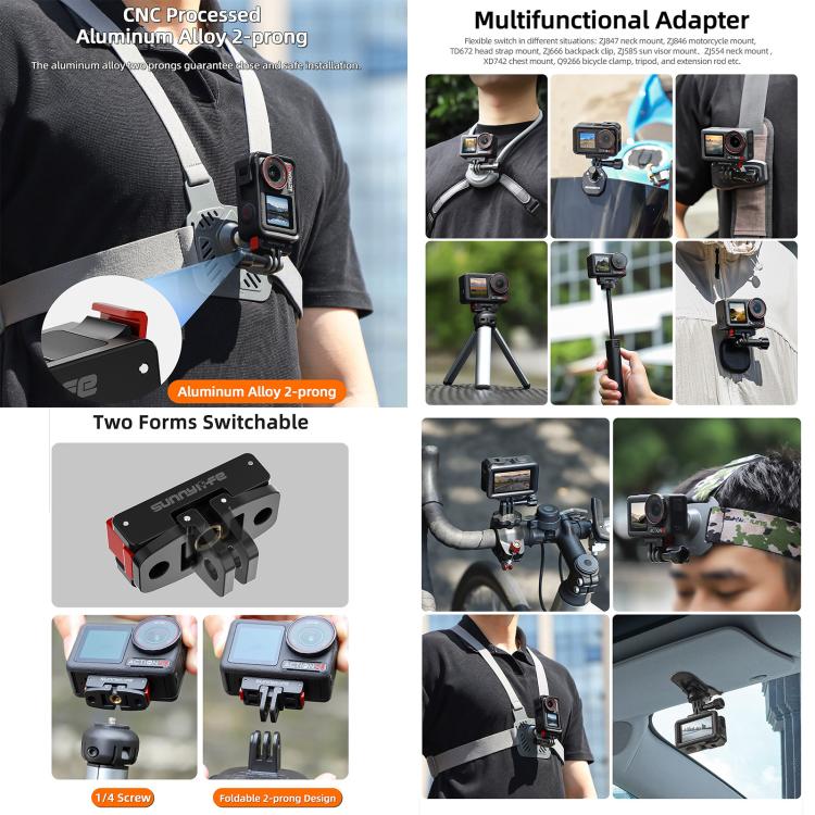 For DJI Osmo Action 5 Pro / 4 / 3 Sunnylife Foldable Magnetic Quick Release Mount + Magnetic Cold Shoe Adapter  - Black