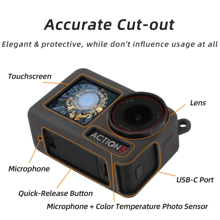 For DJI Osmo Action 5 Pro Sunnylife Silicone Protective Case Scratch-proof Camera Cover with Lanyard