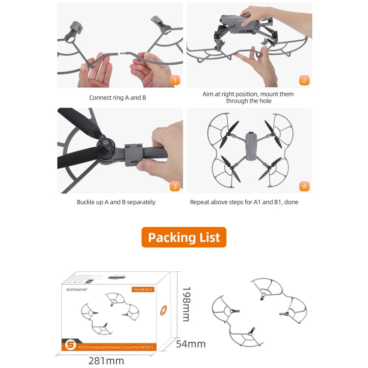 For DJI Air 3S / 3 Sunnylife Propellers Guard Protector Integrated Shielding Rings Quick Release Anti-Collision Props Safe Ring  - Grey