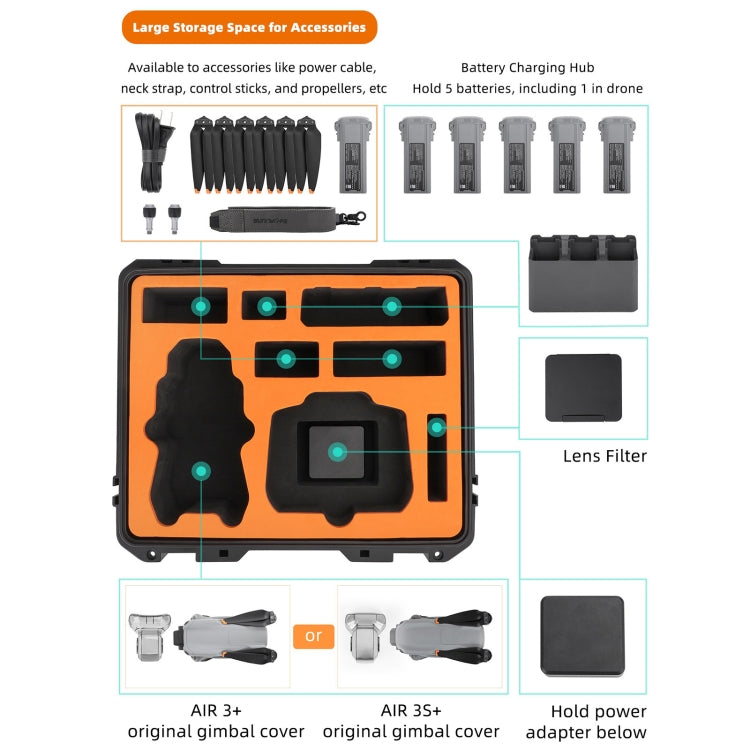 For DJI Air 3S / 3 Sunnylife Safety Carrying Case Large Capacity Waterproof Shock-proof Hard Travel Case  - Black