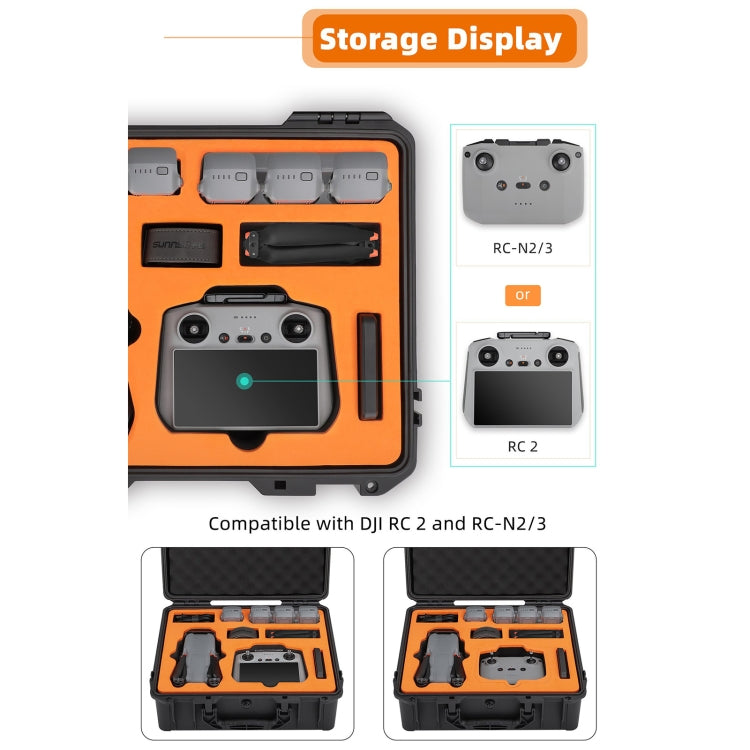 For DJI Air 3S / 3 Sunnylife Safety Carrying Case Large Capacity Waterproof Shock-proof Hard Travel Case  - Black