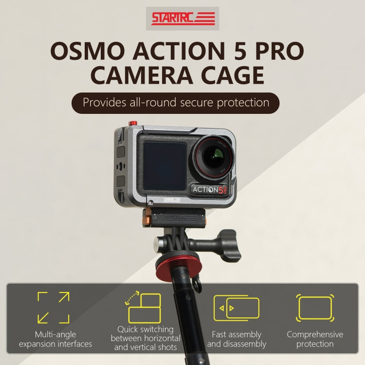 For DJI Osmo Action 5 Pro STARTRC Metal Cage Expansion Adapter Frame with Cold Shoe  - Grey