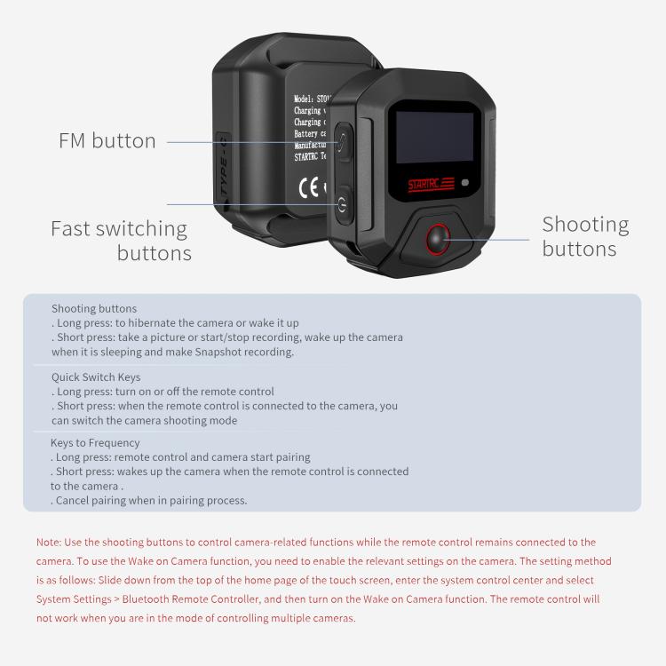 STARTRC GPS Bluetooth Remote Control For Insta360 X4 Series / Ace Pro Series / GO 3S Series  - Black