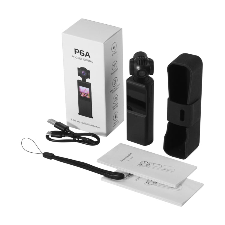 P6A 1080P Pocket Gimbal Camera Mini PTZ Vlog Camera(Black)