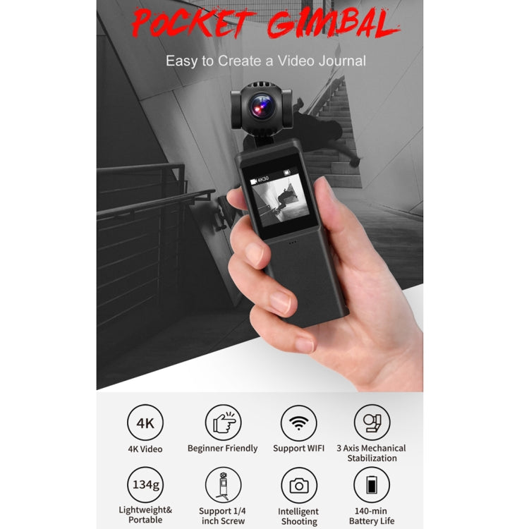 P6A 1080P Pocket Gimbal Camera Mini PTZ Vlog Camera(Black)