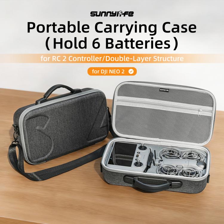 For DJI Neo 2 Sunnylife Portable Carrying Case Combo Shoulder Bag Protective Bag Hard Travel Case  - Grey
