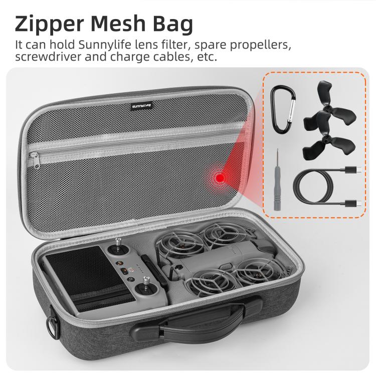 For DJI Neo 2 Sunnylife Portable Carrying Case Combo Shoulder Bag Protective Bag Hard Travel Case  - Grey