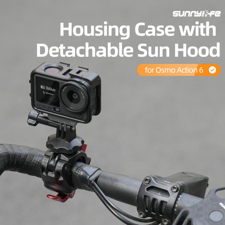 For DJI Osmo Action 6 Sunnylife Protective Case Frame Mount AdapterHousing Case with Detachable Sun Hood  - Black