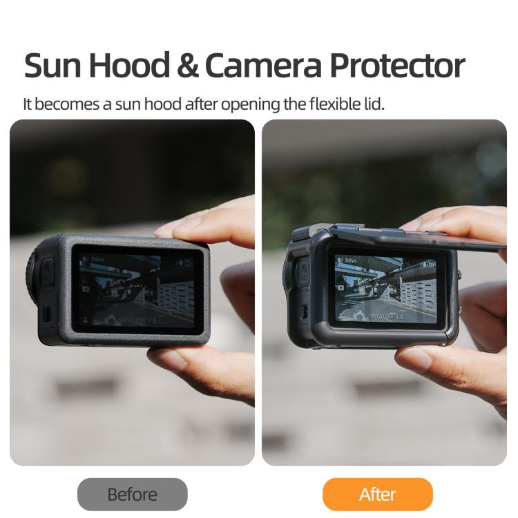 For DJI Osmo Action 6 Sunnylife Protective Case Frame Mount AdapterHousing Case with Detachable Sun Hood  - Black