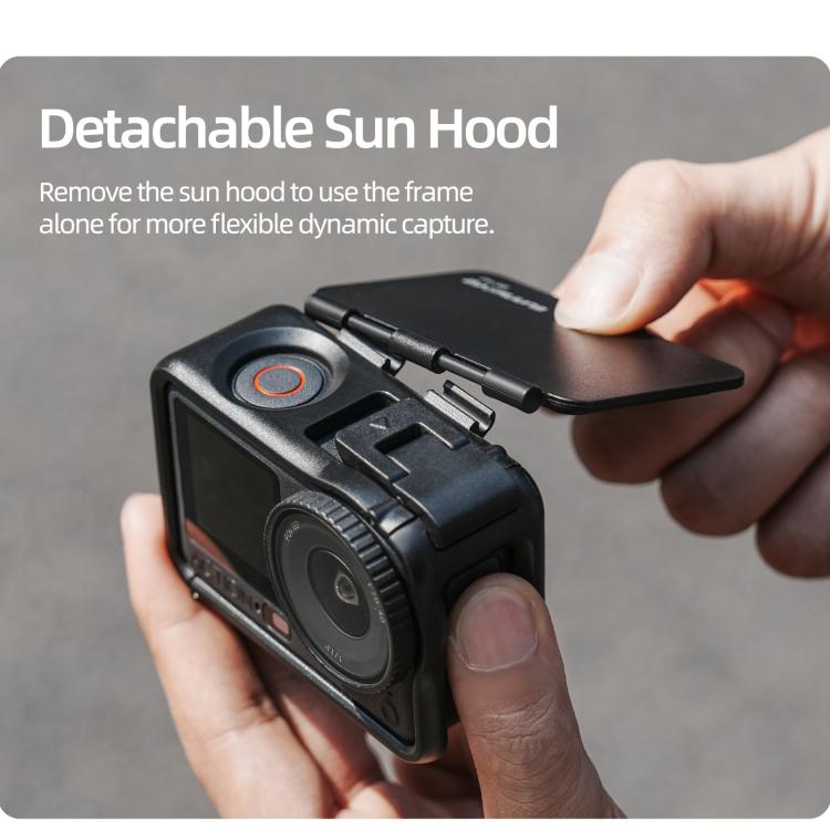 For DJI Osmo Action 6 Sunnylife Protective Case Frame Mount AdapterHousing Case with Detachable Sun Hood  - Black