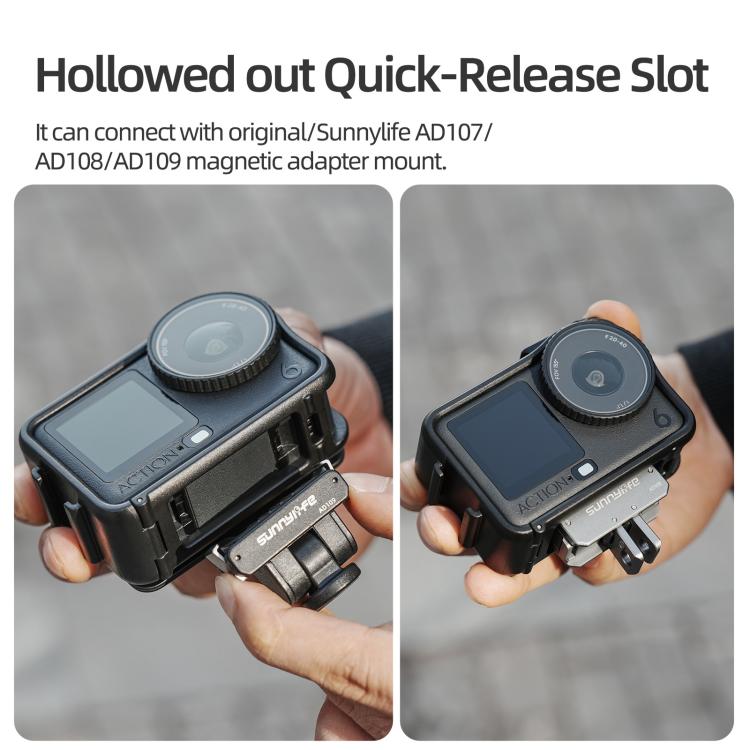 For DJI Osmo Action 6 Sunnylife Protective Case Frame Mount AdapterHousing Case with Detachable Sun Hood  - Black
