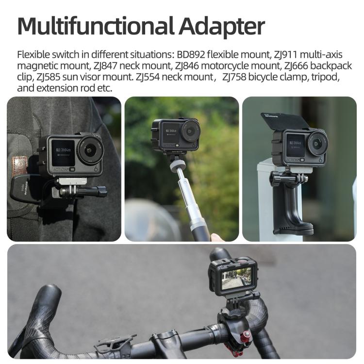 For DJI Osmo Action 6 Sunnylife Protective Case Frame Mount AdapterHousing Case with Detachable Sun Hood  - Black