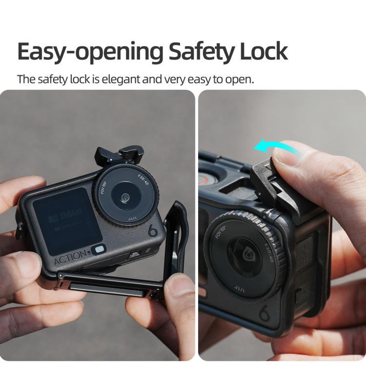 For DJI Osmo Action 6 Sunnylife Protective Case Frame Mount AdapterHousing Case with Detachable Sun Hood  - Black