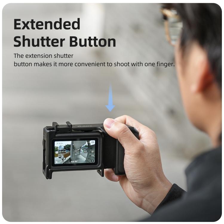 For DJI Osmo Action 6 Sunnylife 2-in-1 Detachable Protective Frame & Street Photography Handle Ergonomic Hand Grip Quick Release Shutter Handle  - Black