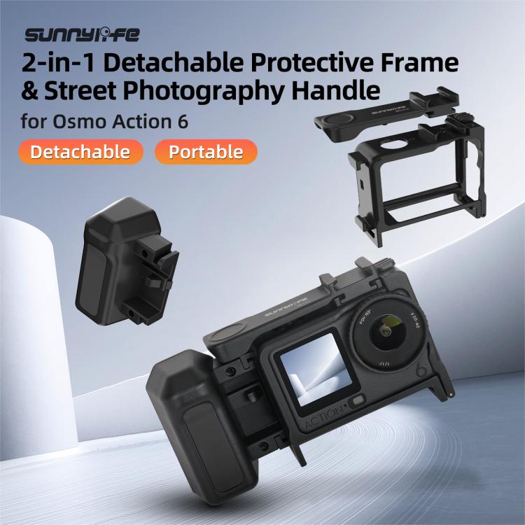 For DJI Osmo Action 6 Sunnylife 2-in-1 Detachable Protective Frame & Street Photography Handle Ergonomic Hand Grip Quick Release Shutter Handle  - Black