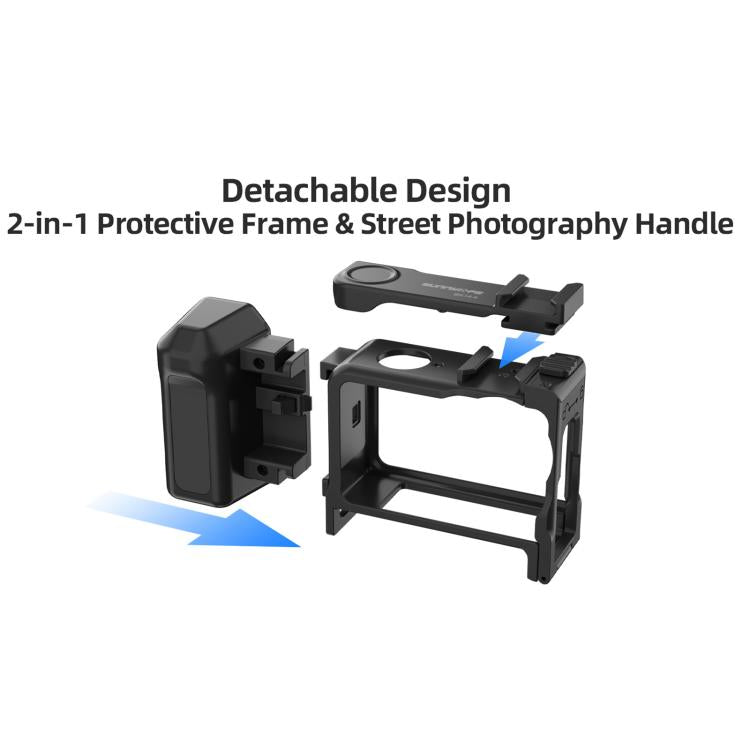 For DJI Osmo Action 6 Sunnylife 2-in-1 Detachable Protective Frame & Street Photography Handle Ergonomic Hand Grip Quick Release Shutter Handle  - Black