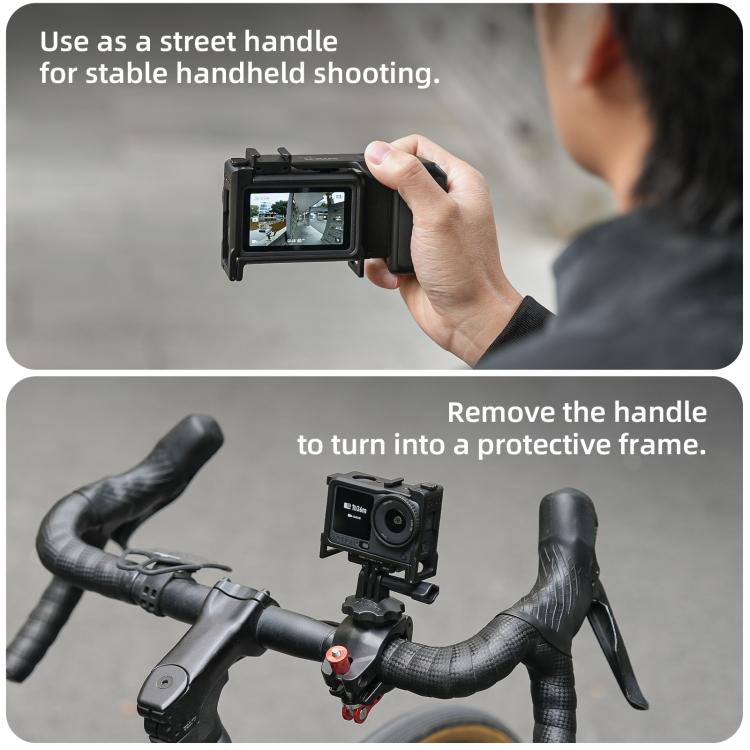 For DJI Osmo Action 6 Sunnylife 2-in-1 Detachable Protective Frame & Street Photography Handle Ergonomic Hand Grip Quick Release Shutter Handle  - Black