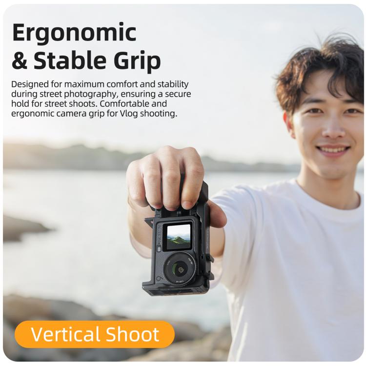 For DJI Osmo Action 6 Sunnylife 2-in-1 Detachable Protective Frame & Street Photography Handle Ergonomic Hand Grip Quick Release Shutter Handle  - Black