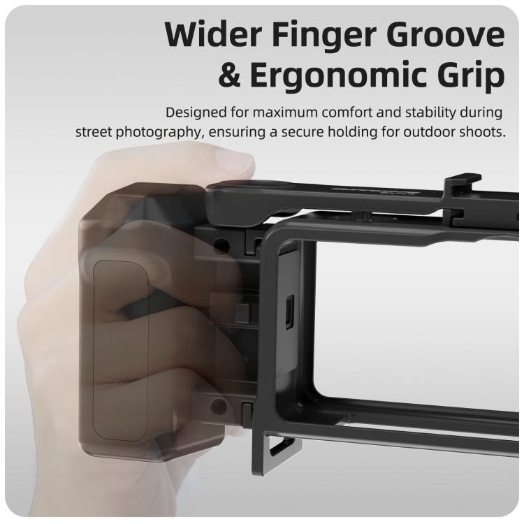 For DJI Osmo Action 6 Sunnylife 2-in-1 Detachable Protective Frame & Street Photography Handle Ergonomic Hand Grip Quick Release Shutter Handle  - Black