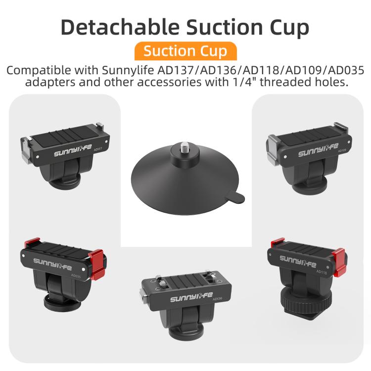 Sunnylife Magnetic Quick-Release Ball-Joint Adapter Mount 360 Rotatable Suction Cup Bracket For DJI Osmo 360 / Action 5 Pro / 4 / 3  - Black