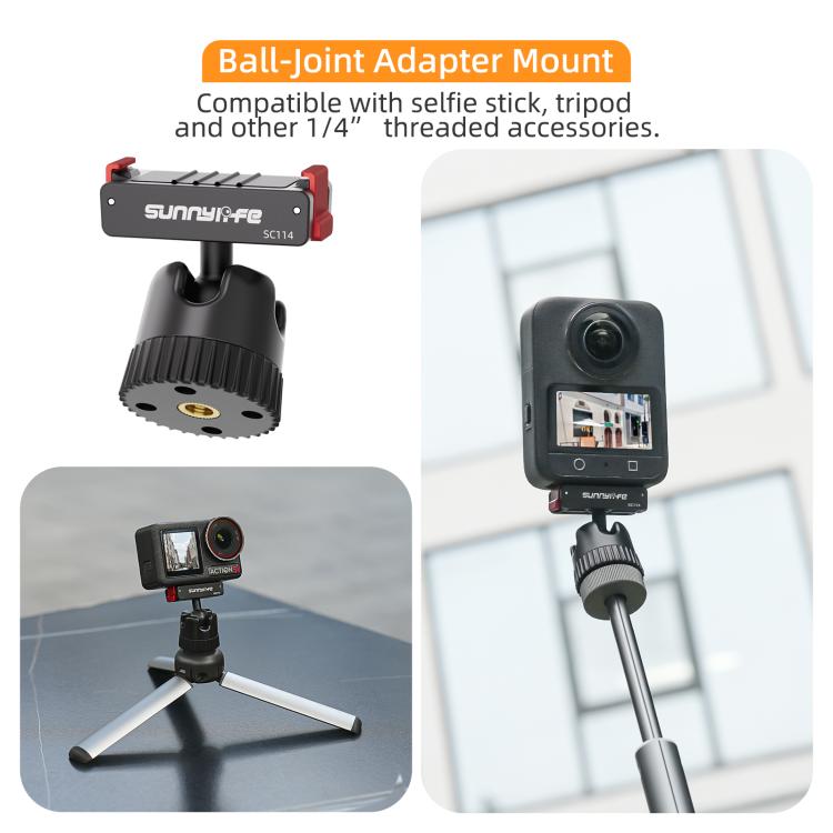 Sunnylife Magnetic Quick-Release Ball-Joint Adapter Mount 360 Rotatable Suction Cup Bracket For DJI Osmo 360 / Action 5 Pro / 4 / 3  - Black