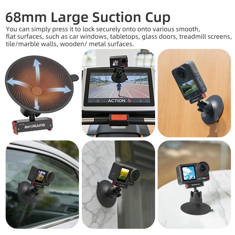 Sunnylife Magnetic Quick-Release Ball-Joint Adapter Mount 360 Rotatable Suction Cup Bracket For DJI Osmo 360 / Action 5 Pro / 4 / 3  - Black