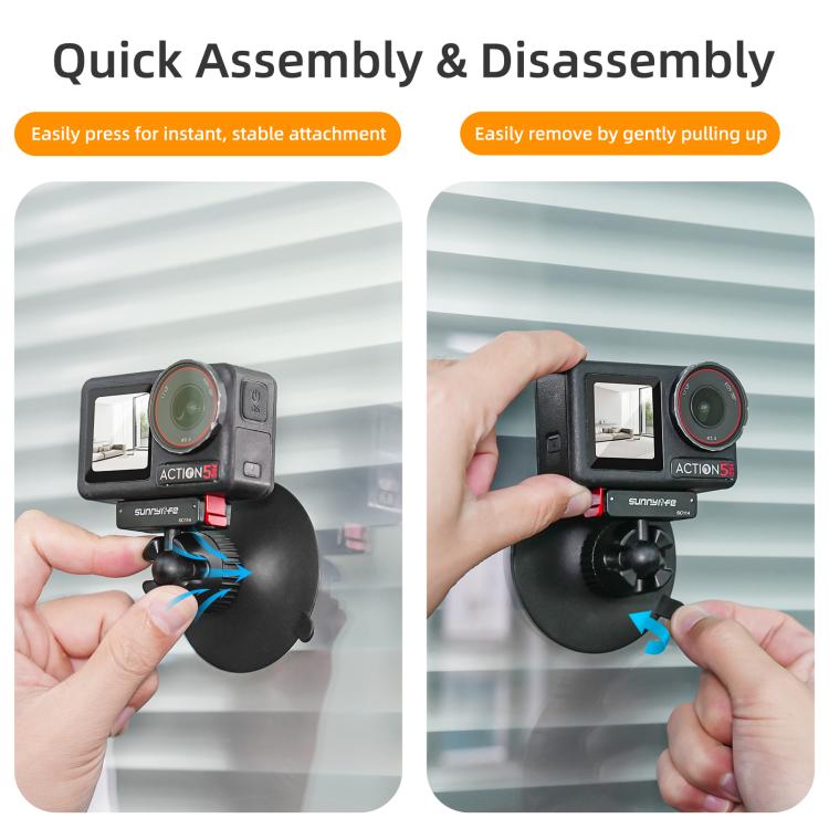 Sunnylife Magnetic Quick-Release Ball-Joint Adapter Mount 360 Rotatable Suction Cup Bracket For DJI Osmo 360 / Action 5 Pro / 4 / 3  - Black