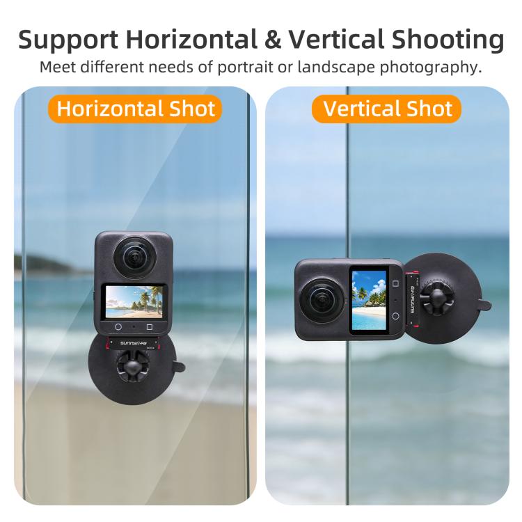 Sunnylife Magnetic Quick-Release Ball-Joint Adapter Mount 360 Rotatable Suction Cup Bracket For DJI Osmo 360 / Action 5 Pro / 4 / 3  - Black