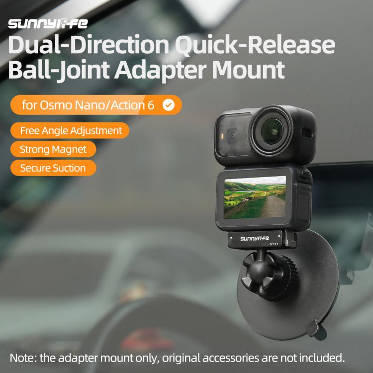 Sunnylife Dual-Direction Magnetic Quick-Release Ball-Joint Adapter Mount 360 Rotatable Suction Cup Bracket For DJI Osmo Nano / Action 6  - Black