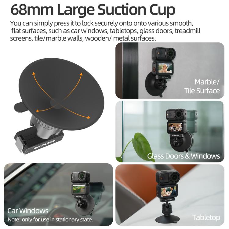 Sunnylife Dual-Direction Magnetic Quick-Release Ball-Joint Adapter Mount 360 Rotatable Suction Cup Bracket For DJI Osmo Nano / Action 6  - Black