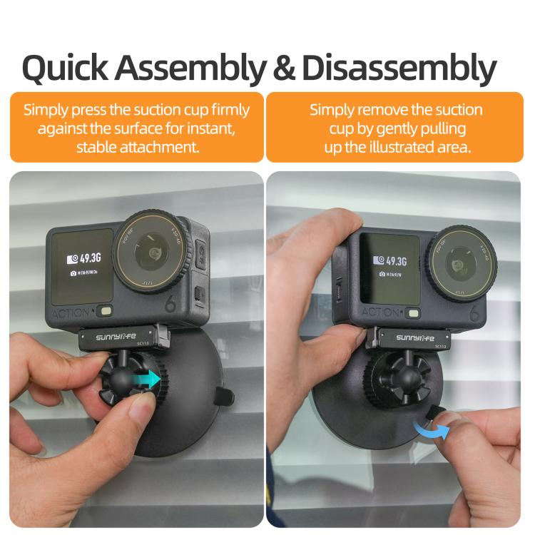 Sunnylife Dual-Direction Magnetic Quick-Release Ball-Joint Adapter Mount 360 Rotatable Suction Cup Bracket For DJI Osmo Nano / Action 6  - Black