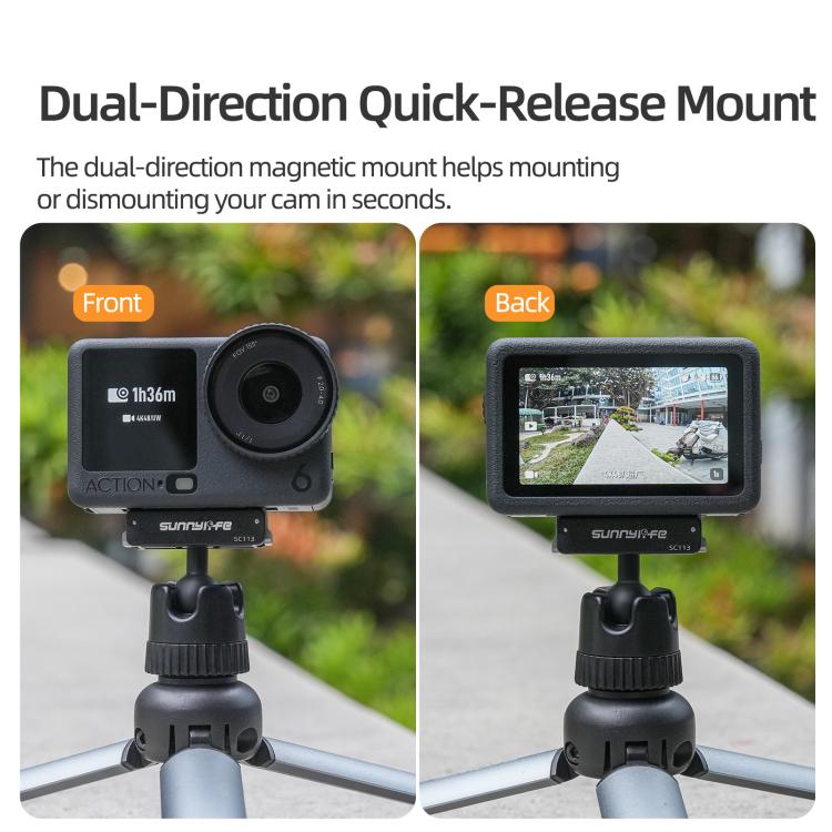 Sunnylife Dual-Direction Magnetic Quick-Release Ball-Joint Adapter Mount 360 Rotatable Suction Cup Bracket For DJI Osmo Nano / Action 6  - Black