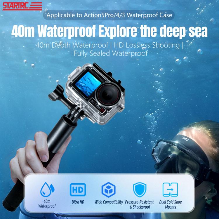 For DJI Osmo Action 5 Pro / 3 / 4 STARTRC 40m Underwater Waterproof Housing Diving Case  - Transparent