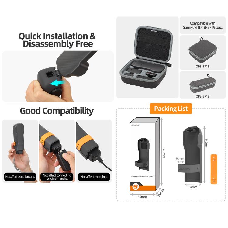 For DJI Osmo Pocket 3 Sunnylife Storage Box Protective Case Cover  - Black