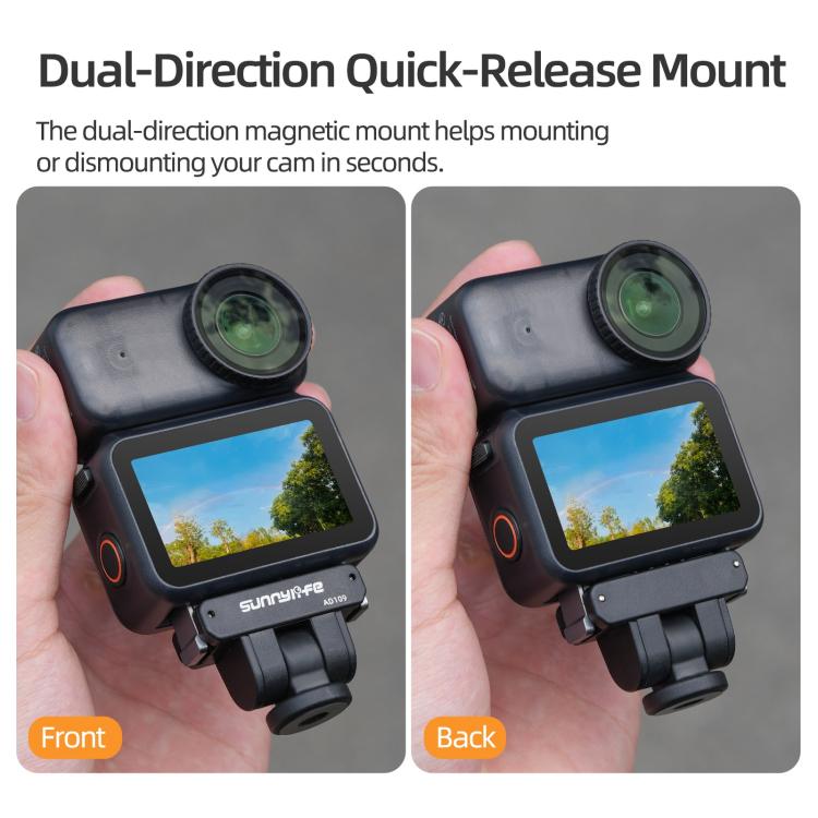 For DJI Osmo 360 Sunnylife Dual-Direction Magnetic Quick Release Adapter Mount  - Black
