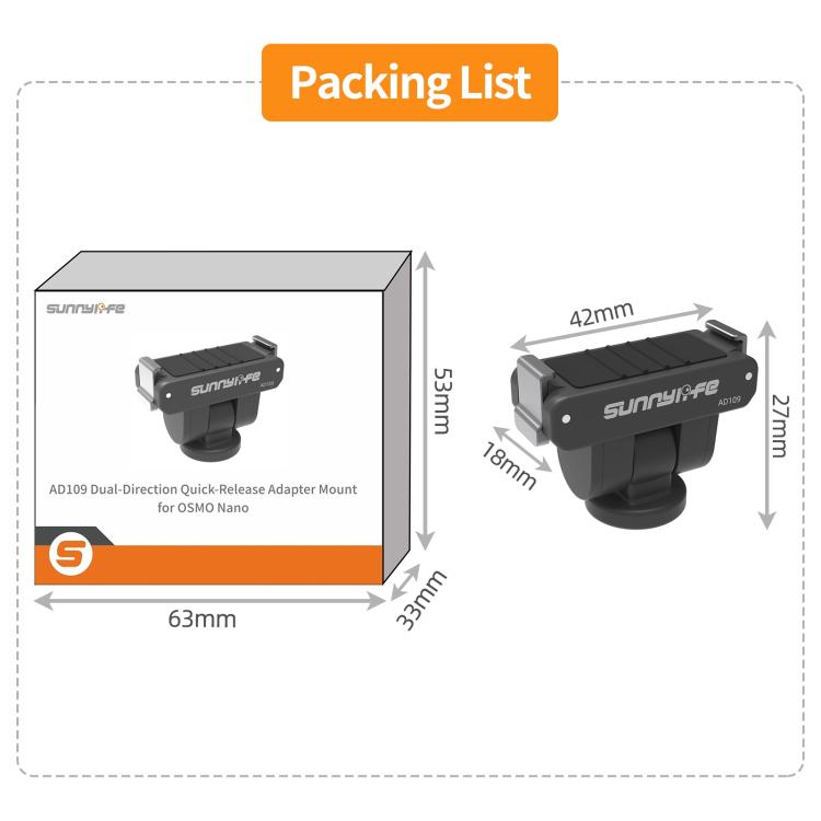 For DJI Osmo 360 Sunnylife Dual-Direction Magnetic Quick Release Adapter Mount  - Black