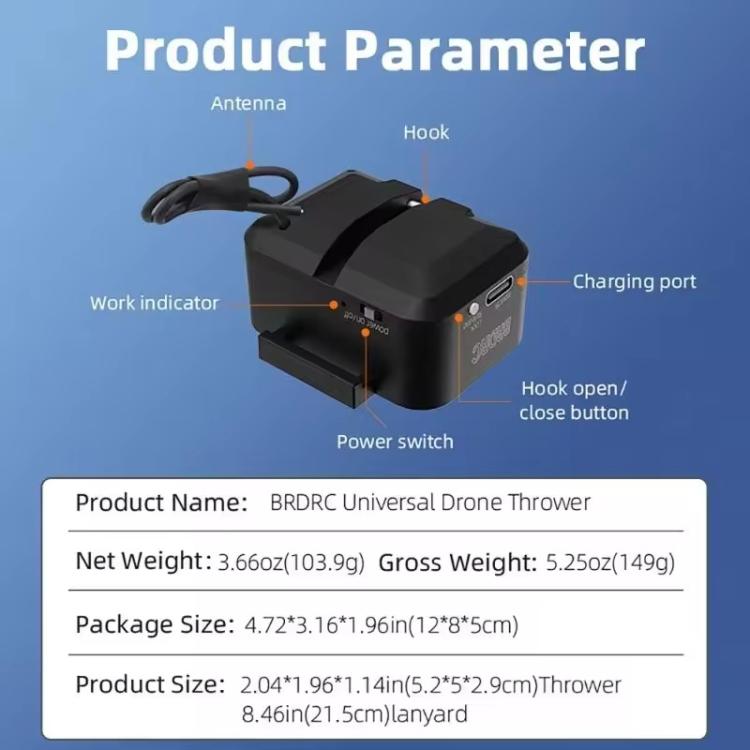 BRDRC Air-Dropping System Drone Thrower Parabolic For DJI Mini 4 Pro / 3 Pro / Air 3 / Mavic 3 / 3 Pro  - Black