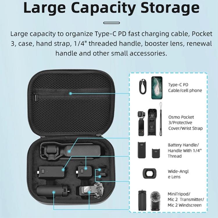 For DJI OSMO Pocket 3 BRDRC Full Set Portable Carrying Case Shoulder Storage Bag  - Black