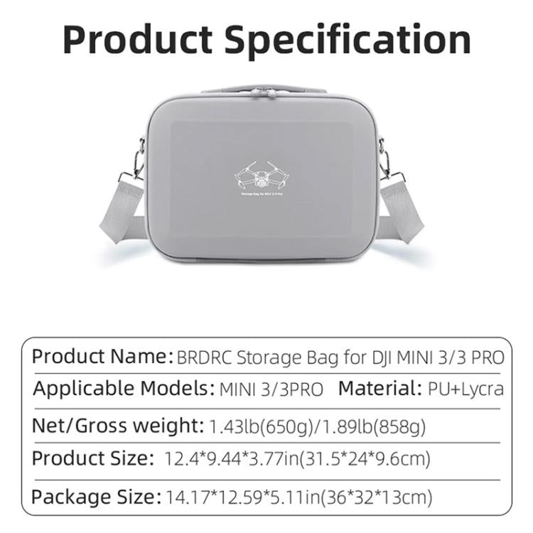 For DJI Mini 3 / 3 Pro BRDRC Shoulder Drone Remote Control Storage Carrying Bag  - Grey