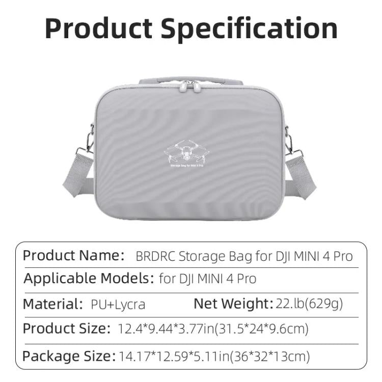 For DJI Mini 4 Pro BRDRC Shoulder Drone Remote Control Storage Carrying Bag  - Grey