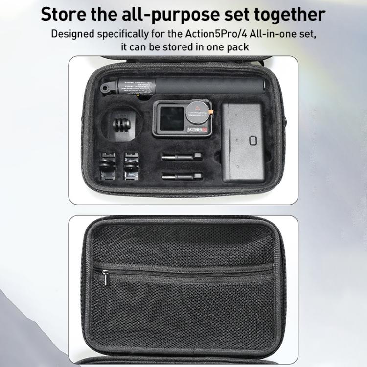 For DJI Osmo Action 5 Pro / 4 / 3 Hand Strap Shoulder Bag Camera and Accessories PU Storage Bag  - Black