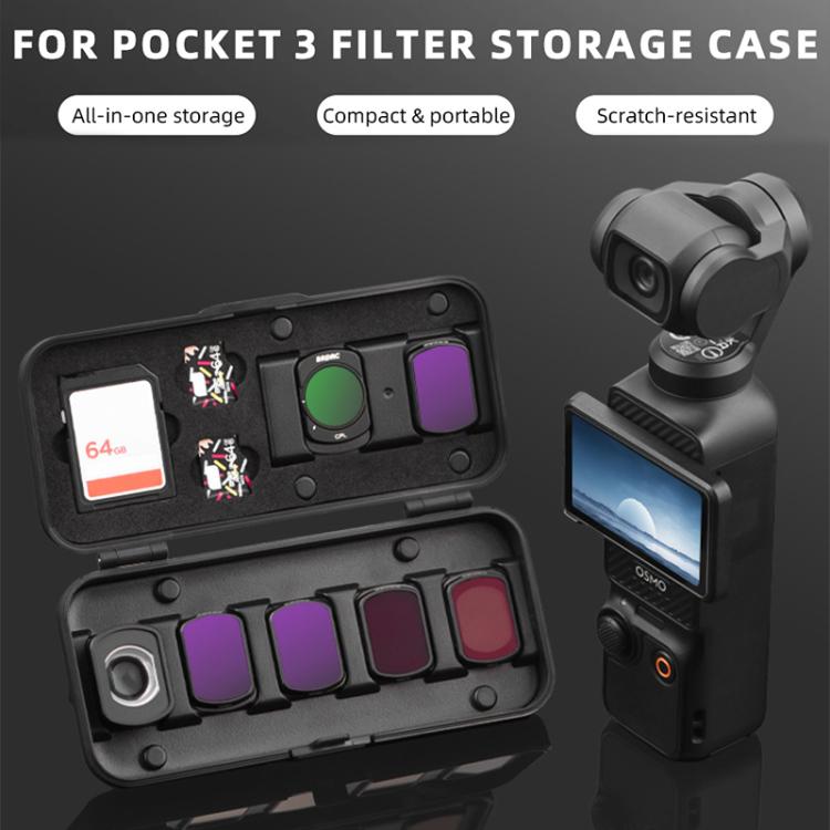 BRDRC Storage Case for DJI Osmo Pocket 3 Filter, TF/SD Card, Wide-Angle & Macro Lens Organizer  - Black