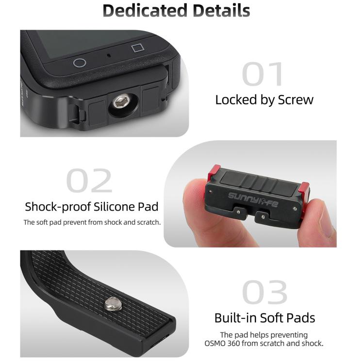 For DJI Osmo 360 Sunnylife Metal L-Type Vertical-Horizontal Mount with Magnetic Adapter Quick Release Mount Adapter Stand  - Black