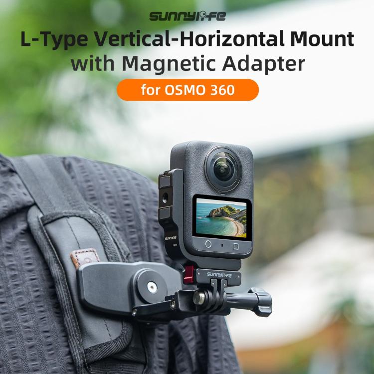 For DJI Osmo 360 Sunnylife Metal L-Type Vertical-Horizontal Mount with Magnetic Adapter Quick Release Mount Adapter Stand  - Black