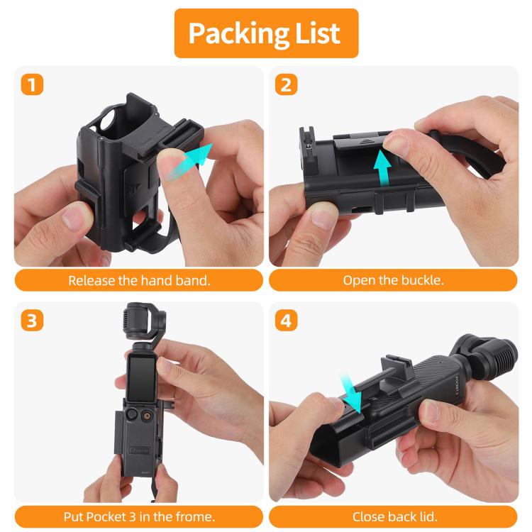 For DJI Osmo Pocket 3 Sunnylife Hand Band Magnetic Expansion Adapter Phone Teleprompter Holder Mount Extension Handle  - Black