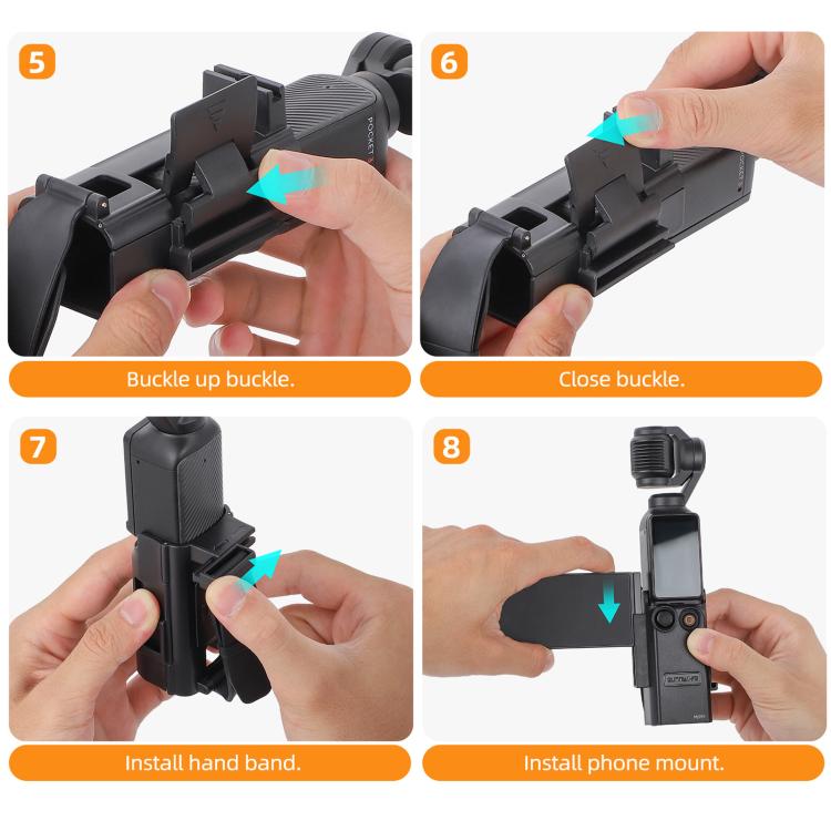 For DJI Osmo Pocket 3 Sunnylife Hand Band Magnetic Expansion Adapter Phone Teleprompter Holder Mount Extension Handle  - Black