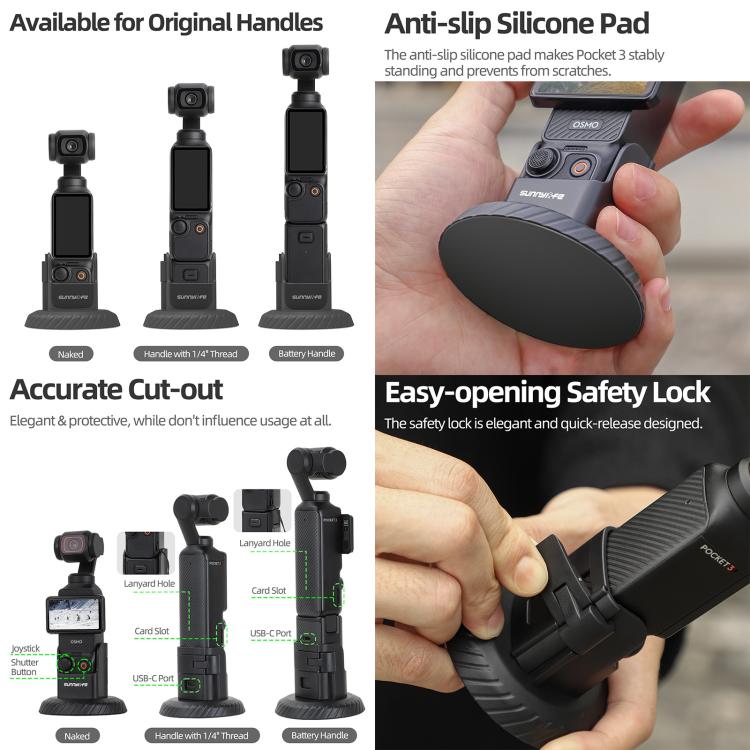 For DJI Osmo Pocket 4 / 3 Sunnylife Magnetic Base Mount Tabletop Base Stand Holder  - Black