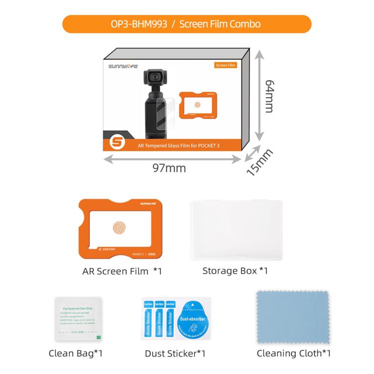 For DJI Osmo Pocket 4 / 3 Sunnylife Screen Protector AR Anti-reflection Tempered Glass Film with Film Locator